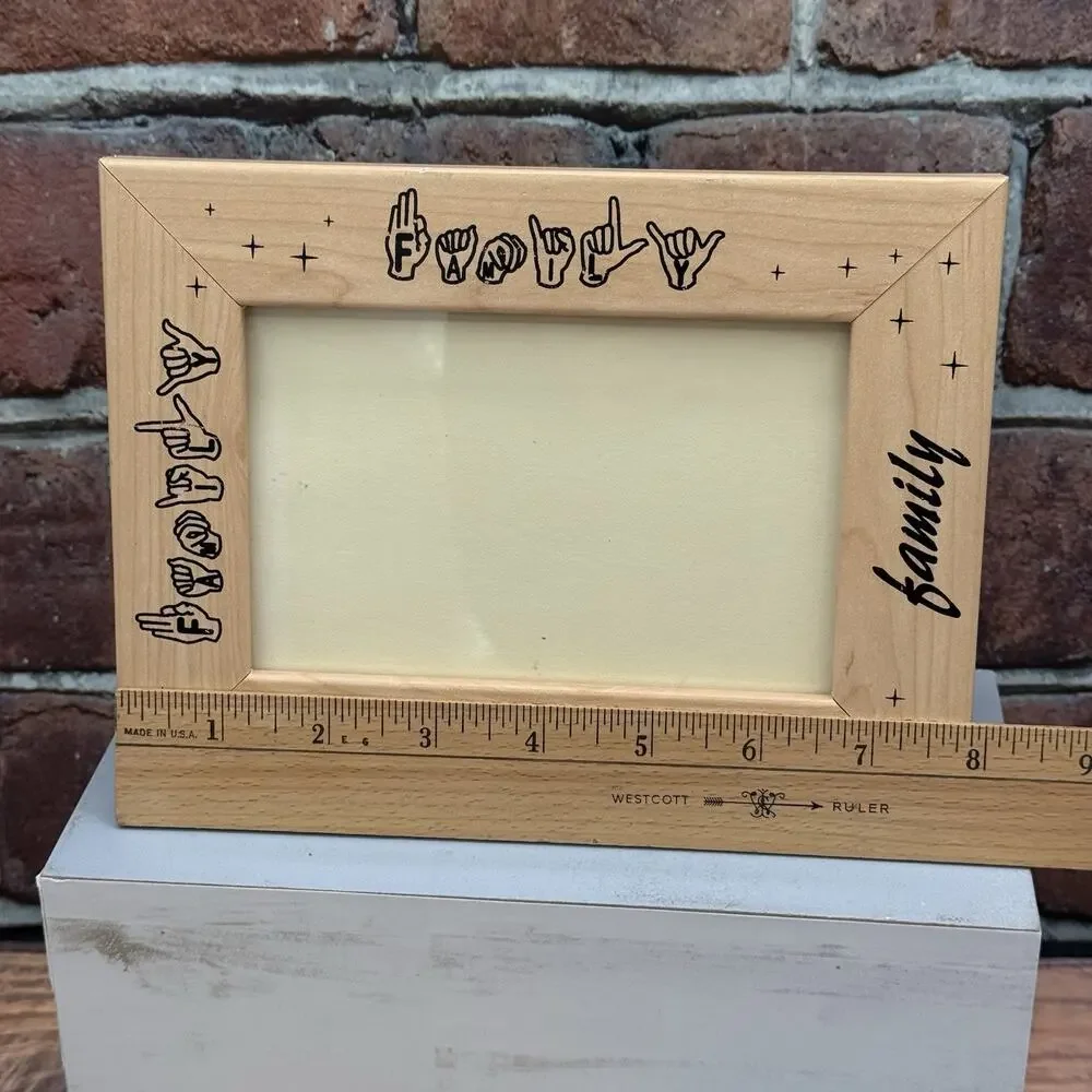 Vintage “Family” American Sign‎ Language Design Picture Photo Frame Wood